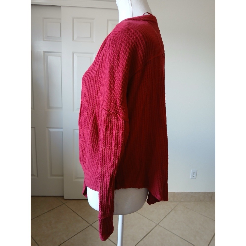 KNOX ROSE Waffle Knit Dropped Shoulder Blouse Topβ Small Front Knot Lace Back - Picture 5 of 16